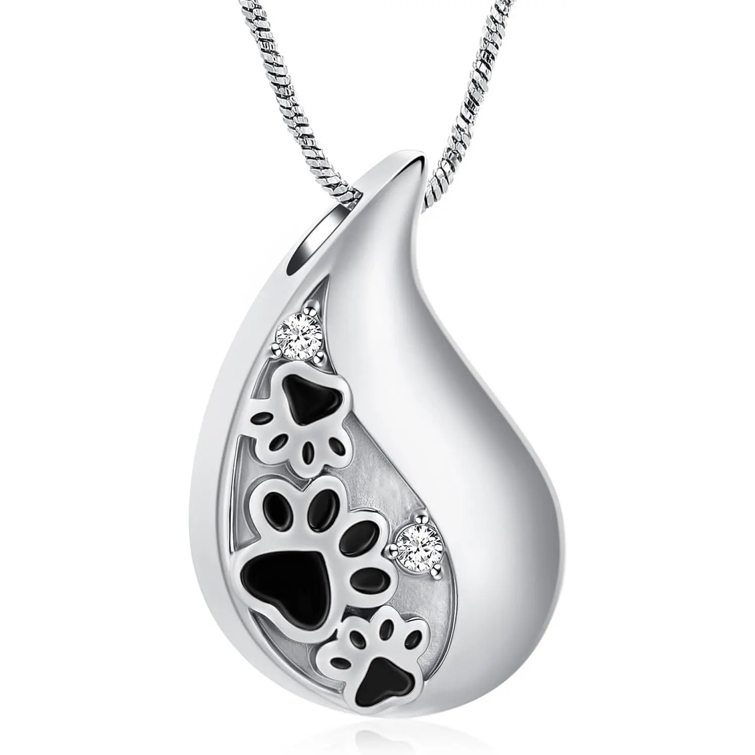 Pet Paw Print Teardrop Urn Necklace for Dog Cat Ashes Keepsake Memorial Pet Cremation Jewelry
