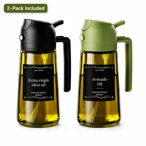 2-Pack Glass Olive Oil Dispenser Bottle 470ml Leakproof Kitchen Pourer Sprayer Lid Utensils for Cooking Salads Grilling Utensils