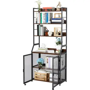 2-in-1 Bookshelf Desk with Storage Shelves, Industrial Metal & Particle Board Study Desk with Bookcase, 70" Tall Floor Standing Office Desk for Home Office, Living Room