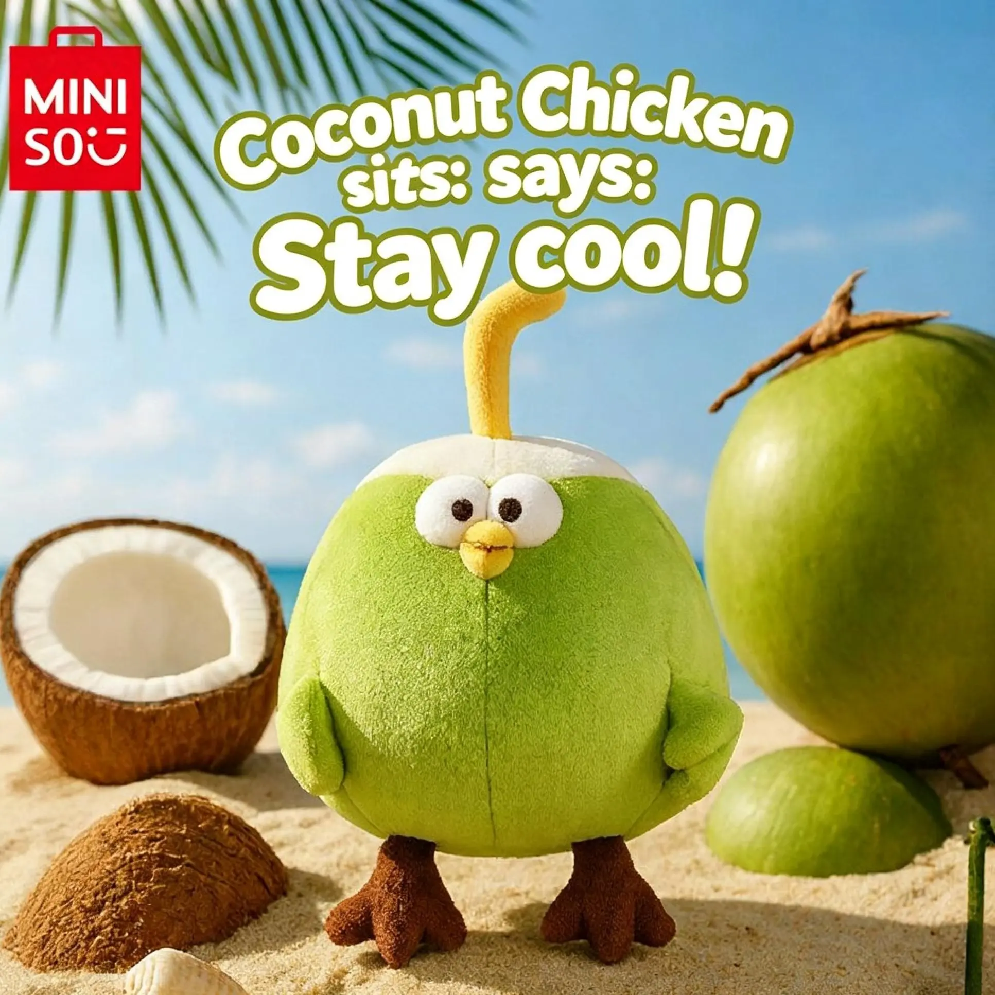 MINISO Dundun Chicken Series No.6 Coconut Chicken Plush Toy - Cute Soft Stuffed Animal, Kawaii Chicken Doll, Collectible Gift for Kids & Plush Lovers