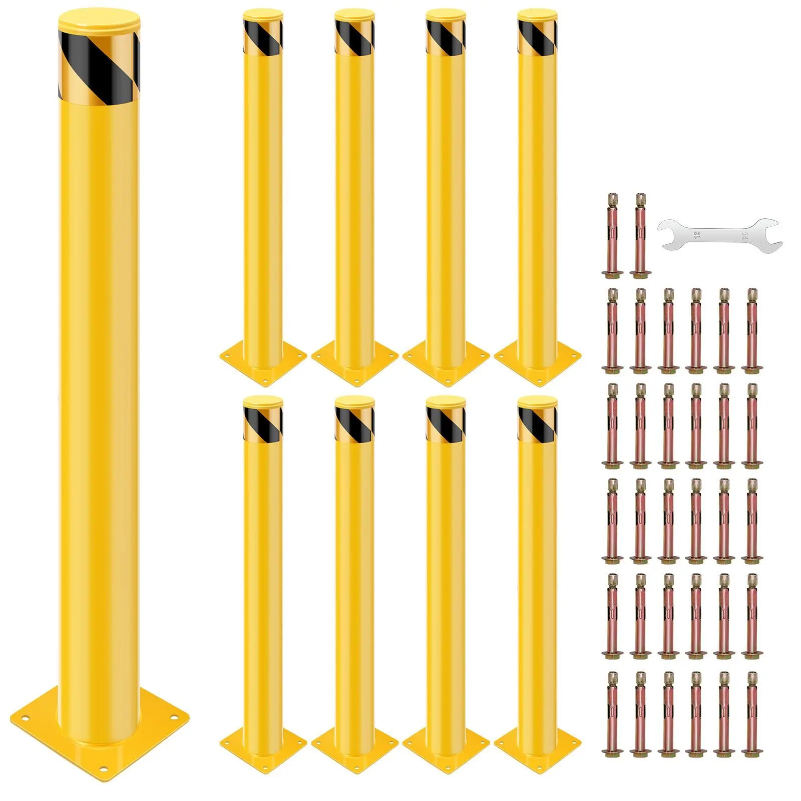 GARVEE 8-Pack Yellow Steel Safety Bollard Posts, 36” Height 4.5” Diameter, Removable Barriers with Anchor Bolts for Construction, Traffic-Sensitive Areas