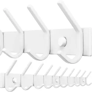 Coat Rack Wall Mounted,10 Hooks,30" Long Coat Hooks Wall Mount White,Coat Hanger Wall,Hook Rack,Jacket Hooks for Coats,Clothes,Hats