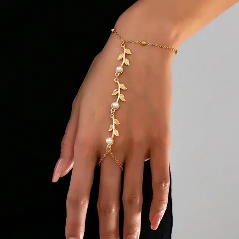 Women's Leaf & Pearl Decor Bracelet, Fashionable Design, Perfect Gift for Her, Trendy Accessory for Everyday Wear, Trendy Jewelry, Exquisite Trendy Bracelet, Elegant Jewelry Bracelet, Elegant Fashion Accessories