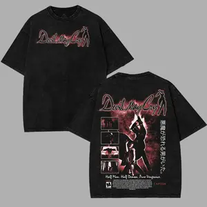 Devil May Cry 1 Dante and trish son of sparda Anime Manga game Vintage Cotton 2 sided Washed Tshirt Sweatshirt Hoodietees Top Casual graphic t-shirts