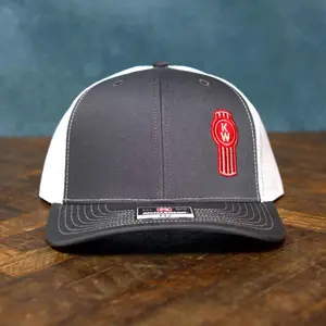 Kenworth Richardson 112 Trucker Hat | Charcoal/White Snapback with Embroidered Logo | Trendy 2025 Mesh Cap, Breathable Mesh, Comfortable Fit & Stylish Design