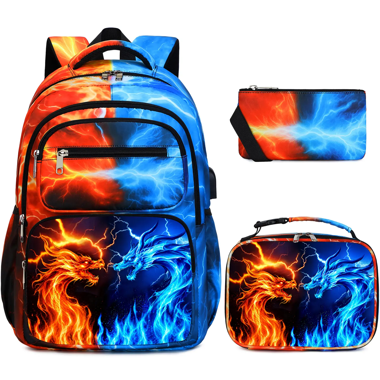 Similove 3PCS Backpack for Boys, Lightning School Bags with Lunch Bag & Pencil Case for Kids, school bag for Elementary Middle High School,Back to School Gift,Birthday's Gift Print