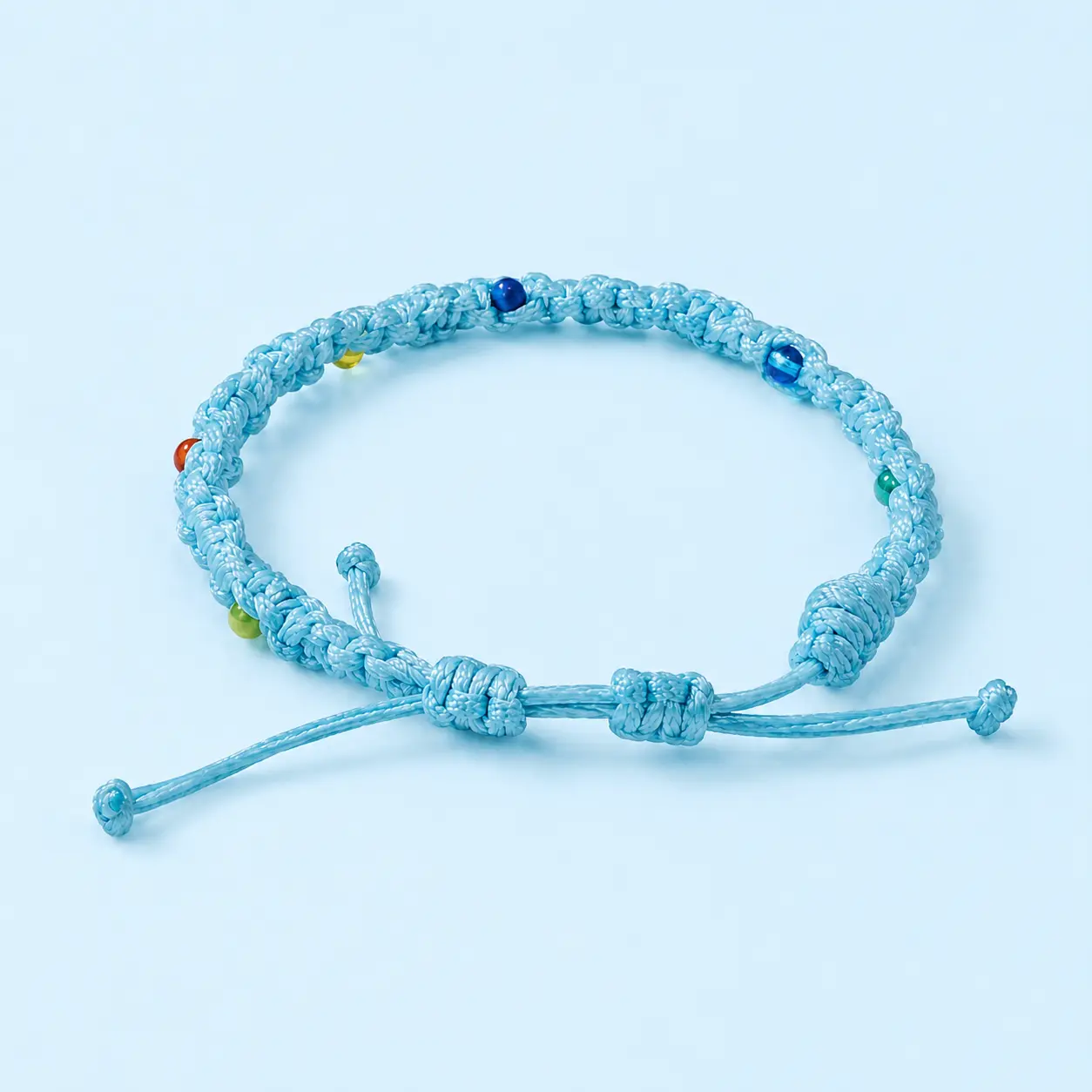 Blue Braided Adjustable Bracelet with Colorful Beads, Lightweight Woven Cord Friendship Bracelet, Casual Summer Beach Jewelry for Women, Teens and Everyday Wear