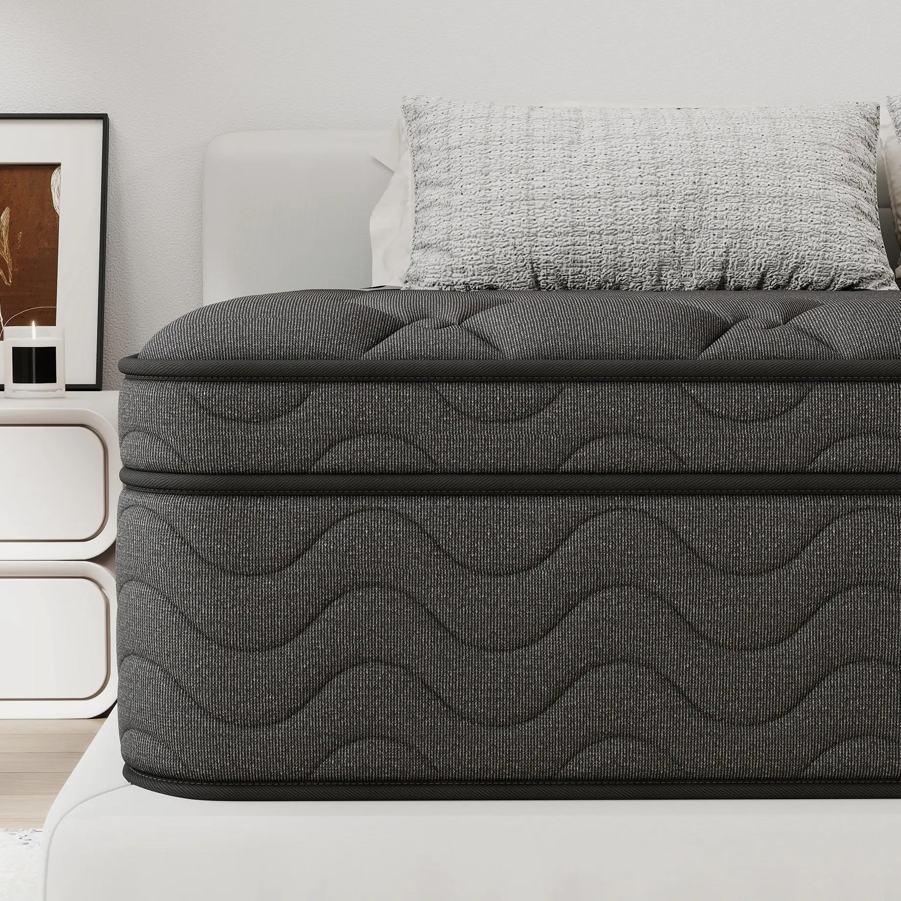12 Inch Twin Full Queen Size Mattress Black Bed In a box Memory Foam Hybrid Pocket Spring Medium Firm Feel Fiberglass-Free Mattresses Body Support Soft Breathable