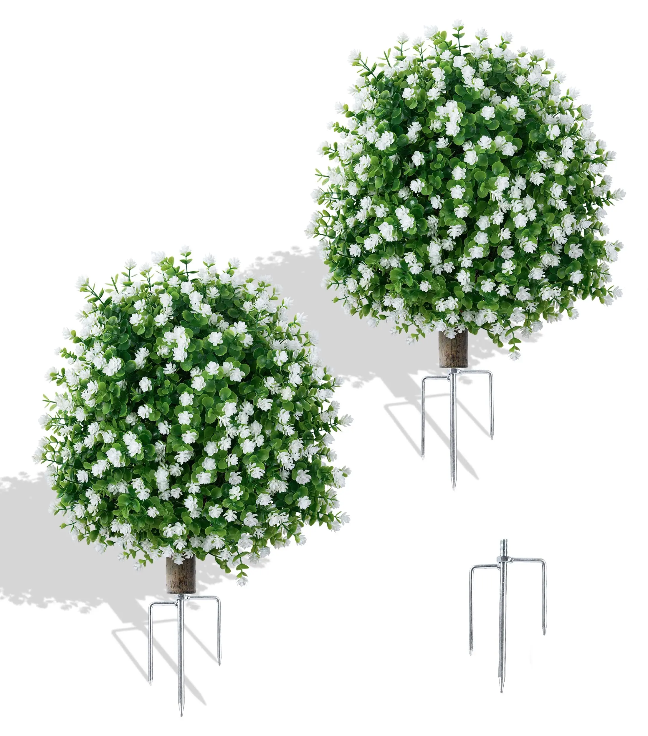 Ivydale 2-Pack Artificial Lotus Topiary Ball Trees with Ground Spikes, UV-Resistant Plastic Faux Shrubs for Outdoor Garden, Front Porch Decor, Floral Landscape Home Decor Supplies
