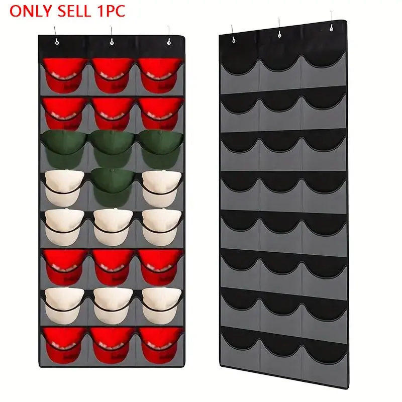 Hat Organizer Storage Bag for 18/24 Hats, Multi-Layer Hanging Hat Holder with 3 Hooks, 24 Deep Pockets for Baseball Caps, Space Saving Organizer, Organizer Storage Supplies, Space Saving Bags