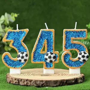 1pc Soccer Number Birthday Candles 0-9 with Dual-Tone Blue and Green Design - High-End Sports Theme Cake Topper Cake Decorations for Football Lovers Party - Vibrant Bi-Color Numeric Candle for Athletic Celebrations and Anniversaries Ornaments