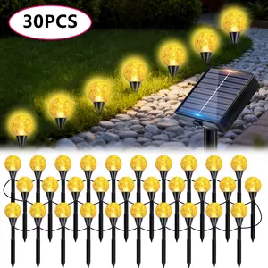 30 LED Outdoor Solar Crystal Ball String Lights, 19ft/6m IP44 Lawn Light Strip with 8 Lighting Modes and Light Sensor Switch, Suitable for Garden, Yard, Pathway, and Landscape Lighting; Outdoor Fairy Mini String Lights