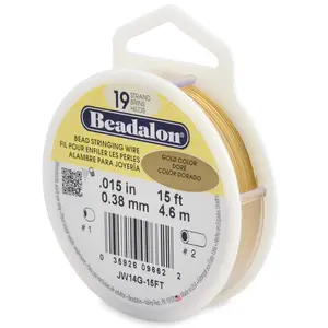 Beadalon 19 Strand Stainless Steel Bead Stringing Wire, .015 in / 0.38 mm, Gold, 15 ft / 4.6 m
