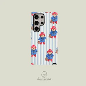 Paddington Bear Blue Coat Red Hat Pattern Print Phone CaseSturdy shockproof 2-in-1 protective case for iPhone 17 16 15 14 13 12 Pro Max, Samsung Galaxy S25 S24 S23 S22 Ultra series holiday gift simple and stylish protective case
