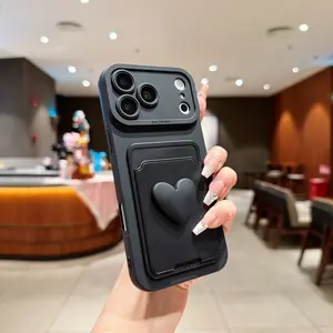 Pupil Design DIY Solid Color Card Holder Phone Case with 3D Love Heart, Protective Shockproof, For iPhone 17 16 15 14 13 12 11 Pro Max, Business Style, Holiday Gift, Universal for the Elderly, Kids, Men and Women