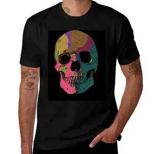 Abstract Hatching Skull Graphic Tee - Colorful Artistic Sketch T-Shirt - Shipped from NY