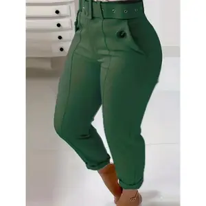 Solid belted skinny leggings pants, slanted pocket button pants, casual everyday pants, women’s fitted trousers