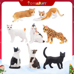 Toymany 8PCS Realistic Cat Figurines, Educational Cat Figures Toy Set, Kitten Halloween Cake Topper Christmas Birthday Gift for Kids Boys Girls Children