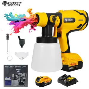 [Dealsforyoudays] For Dewalt18V 20V Battery, HVLP Spray Paint Gun with Brushless Motor and Copper Nozzle, 3 Spraying Patterns Easy to Clean for Furniture Cabinets Fence Walls Door Garden Chairs (Yellow)  Power Tool Tool Kit High Electric Sprayer