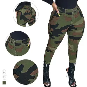 Women’s camouflage print skinny jeans — high-waisted camouflage denim pants, slim fit