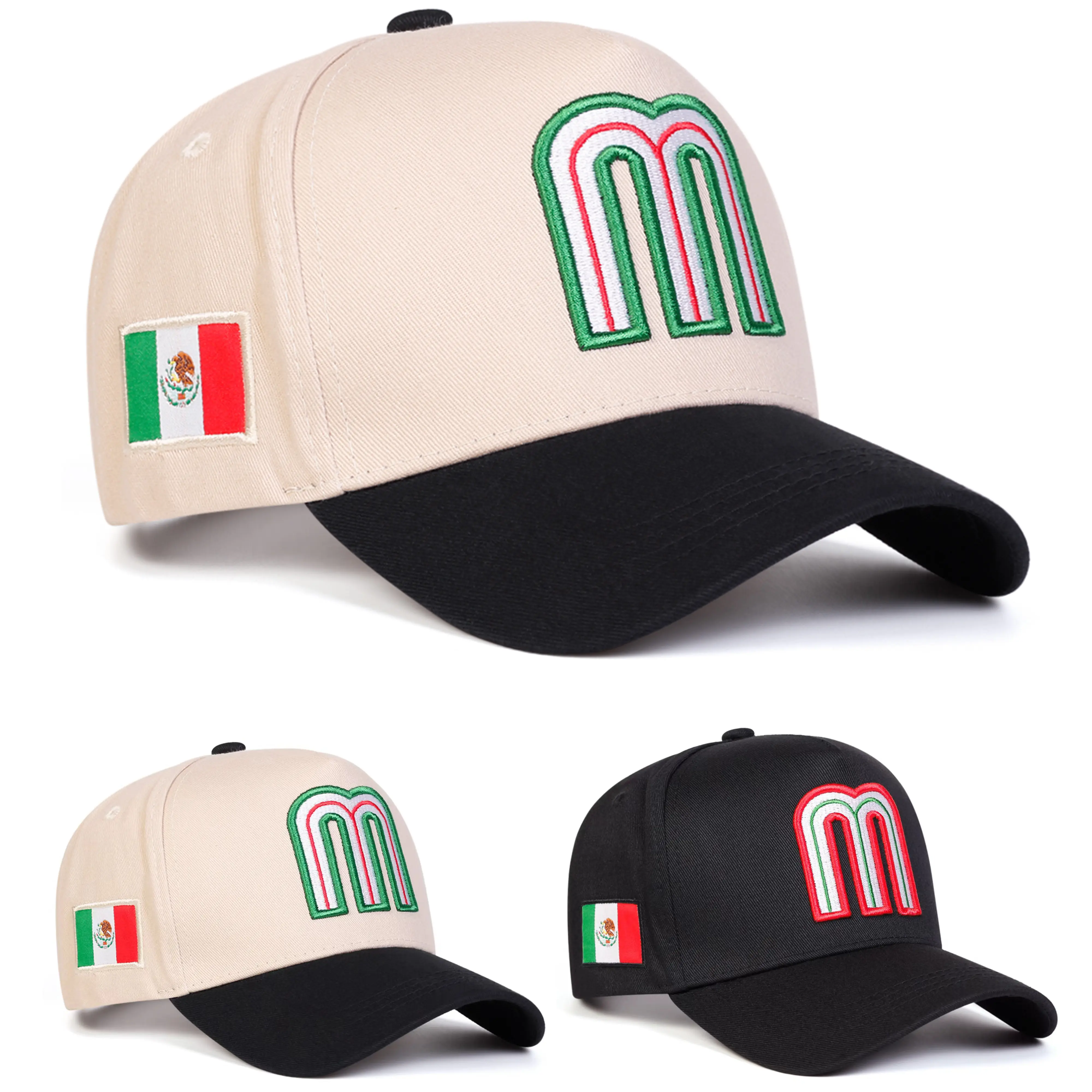 Unisex Embroidered M Letter Baseball Cap - Mexican Flag Design, Hip-Hop Net Style, Adjustable Black Cap for Everyday Outdoor Casual Wear Premium Quality Cap Patch Hat