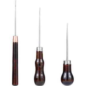 3 Pack Scratch Awl Tool Set with Wooden Handle Gourd Shape Pin Punching for Leather Punch Hole Craft Repair Shoes Sewing Crochet DIY  Stitch
