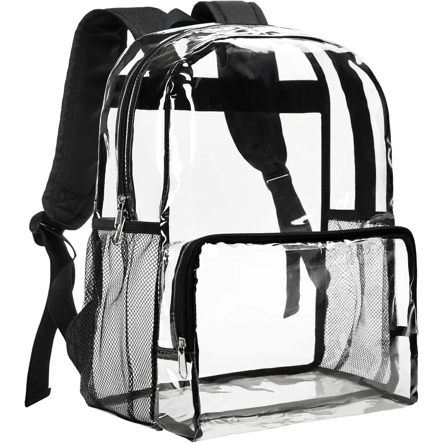 Clear Backpack Heavy Duty - Large Clear Backpacks for School See Through Bookbag for Girls Boys Transparent Bag for Work, Concert, College - Black