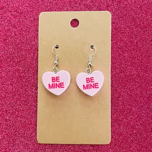 Be mine pink candy heart hook earrings