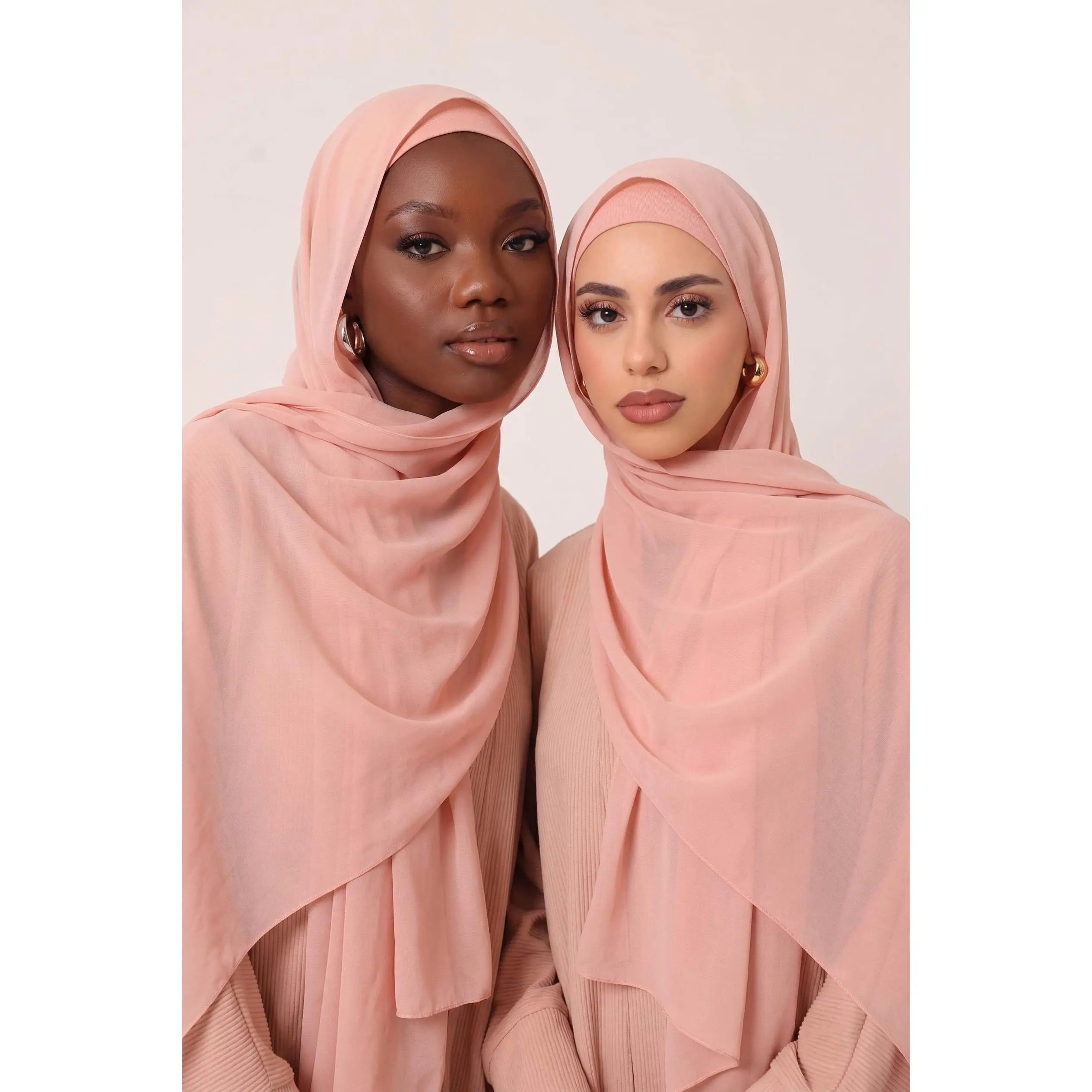 Champagne Rose Premium Chiffon Hijab, Soft Lightweight Chiffon Pashmina Scarves for Women, Elegant Modest Wear, 70x180cm