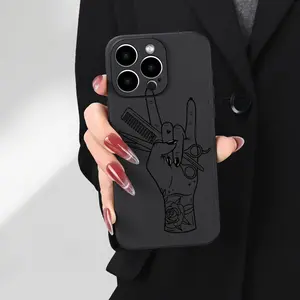 Phone Case - Tattoo Design Featuring Hairstylist Tools (Scissors And Comb) on a Frosted Mobile Phone Case Made of TPU Material, a Trendy Camera-Protective Case Compatible with for iphone Models 17, 16, 15, 14, 13, 12, And 11 Pro, Pro Max, And Plus