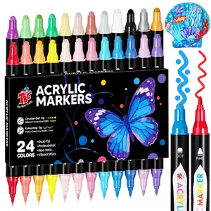 TBC The Best Crafts 24Colors Dual Tip Acrylic Markers, Dual Tip With Fine Tip And Brush Tip Pens ForNon-Toxic Vibrant Hues, Perfect For Paper, Stone, Wood, Fabric, Glass & More