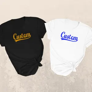 Custom personalized script text shirt for men and women, vintage varsity style cream cotton tee with soft breathable fabric, aesthetic unisex t-shirt for daily casual wear, unique customized gift tshirt featuring your own design