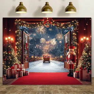 1pc Festive Christmas Scene Backdrop, Polyester Snowy Winter Wonderland Photography Cloth, No Electricity Needed, Hanging Holiday Wall Decor for Door & Yard, Banners, Decoration