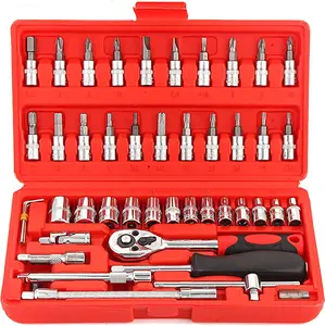 46-Piece 1/4" Drive Metric Ratchet Socket Wrench Set with Extension Bar, Suitable for Cars, Motorcycles, Bicycles & Household Repair