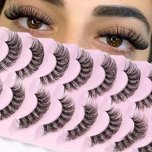 Eyelash Extension Kit, 10 Pairs Fluffy Wispy Eyelash Extensions Kit, Faux Cluster Lashes Strip Lashes, Cosmetic Volumized Fake Lashes Diy Dramatic Lashes Makeup Kit for Girls Wispy Eyelash Clusters, Eyelash Falsies
