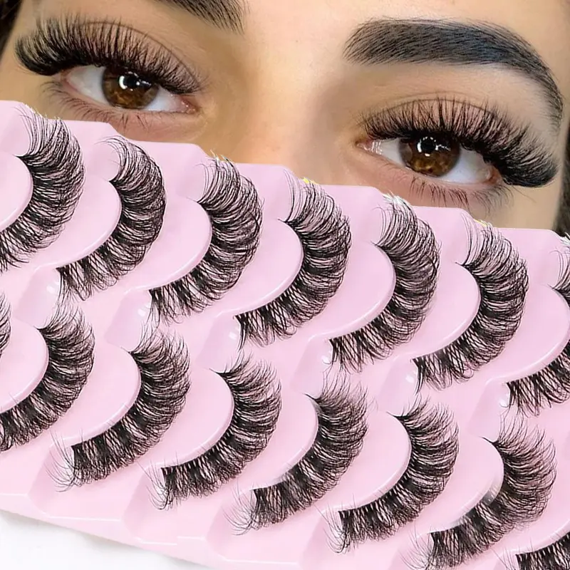 Eyelash Extension Kit, 10 Pairs Fluffy Wispy Eyelash Extensions, Volume False Eyelashes, Faux Cluster Lashes Strip Lashes, Cosmetic Volumized Fake Lashes, Diy Dramatic Lashes Makeup for Girls, Eyelash Falsies