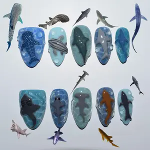 Chic Nail Studio Shark Ocean Press-On Nails, 3D Sharks, Coral Details & Water Texture, Ocean Blue Palette, Custom Nail Art, Deep Sea Vibes, Vacation Fun, Gifts for Her