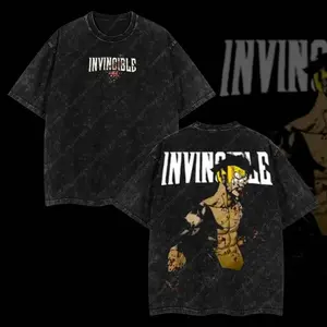 Superstyle Limited Super Hero Mark Grayson Invincible War Comic Double Printed Oversize Lightweight Acid Washed Tee TV Series Graphic Tee T-Shirt