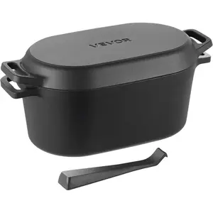 VEVOR Enameled Cast Iron Dutch Oven, 3.5 Quart Pot with Lid and Dual Handles, Heavy - Duty Durable Cookware Pan, Oven Induction Compatible up to 500, for Braising, Stews, Roasting, Bread Baking, BlackVEVOR Super Brand Day