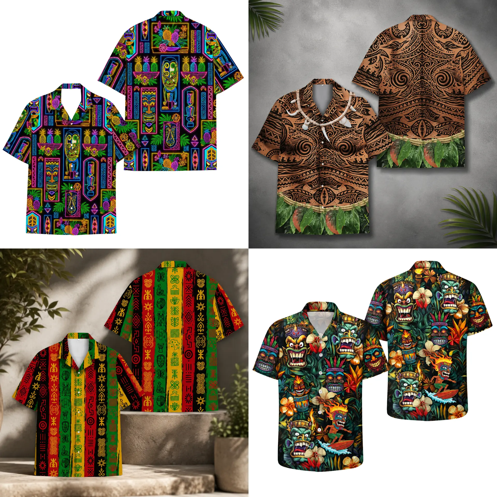 Hawaiian Shirt, Aloha Button Down, Tiki Tribal Print, Tropical Beach Shirt, Polynesian Island Style, Luau Party Outfit, Summer Vacation Wear, Resort Camp Top, Unisex Casual Apparel, Gift for Men Women
