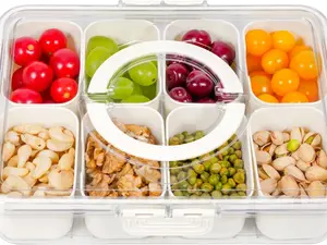 Divided Serving Tray with Lid and Handle, Snackle Box Charcuterie Container Portable for Snack Platters Reusable Clear Organizer 8 Compartments for Candy, Fruits, Nuts Perfect for Party Entertaining