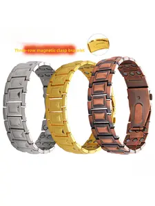 Simple and fashionable antique copper square wide three-row magnetic bracelet for men Stackable Bracelets
