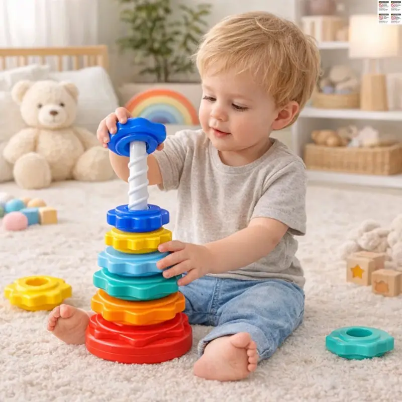 Montessori Early Education Toy, Sensory Training Puzzle, Cognitive Learning Gift for Boys & Girls Aged 3+, No Batteries Required， stacking rings，spinning stacking toy，cause and effect toys，ring stacker toy，stacking rings