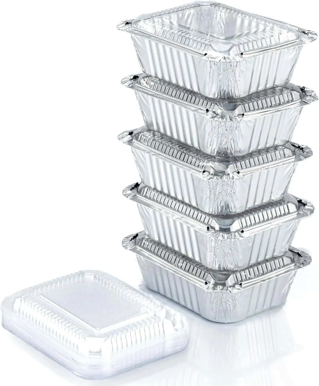 110 Pack - Small Aluminum Pans with Plastic Lids 1LB Disposable Baking Foil Containers, Takeout Food Storage, Freezer, for Restaurants & Catering - Size 5.5x4.5x1.9 : Health & Household