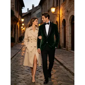 Emerald Green Velvet Tuxedo 3-Piece Set with Bow Tie, For Romantic Date Nights & Weddings