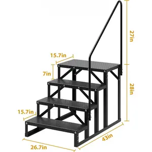 GARVEE Portable RV and Hot Tub Steps with Handrail, Available in 2, 3, or 4 Step Versions, 660 lbs Load Capacity, Anti-Slip Panels, Suitable for Pools, Porches, Spas, Mobile Homes, Outdoor and Travel Use