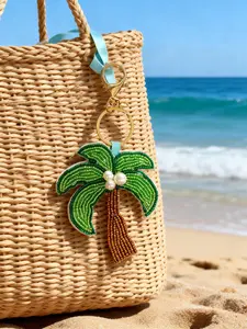Handmade Beaded Coconut Tree Keychain for Bags, Floral Design, Casual Style, All-Season Wear, Perfect Gift & Fashion Statement