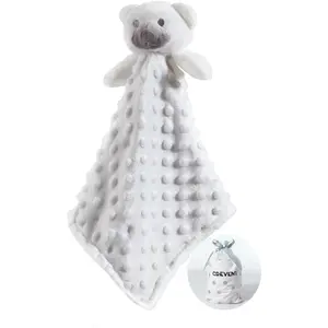 Soft Cute Snuglling Toy Baby Security Blankies Unisex, Minky Dot Front + Sherpa Backing (White Bear)