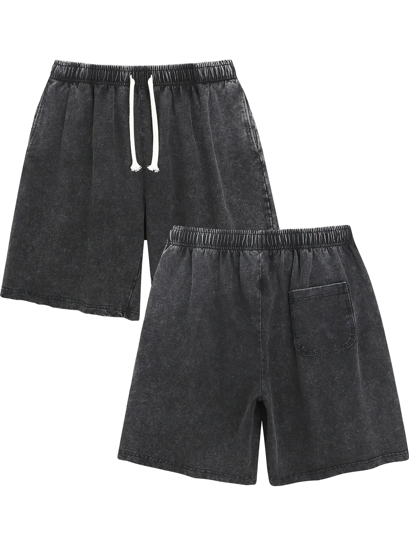 Mens Shorts Athletic Vintage Acid Wash Cotton Heavyweight Elastic Waist Streetwear Sweatpants Unisex Design with 2 Side & Back Pockets Ideal for Men & Women Casual Breathable biker shorts Distressed Overall biker shorts
