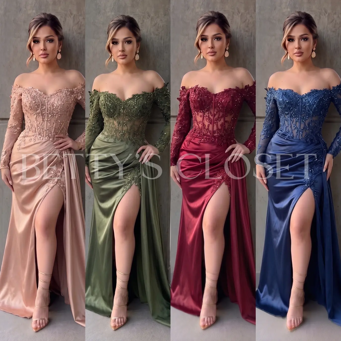 Francesca Off Shoulder Embroidered Embellished Sequins Glam Gown